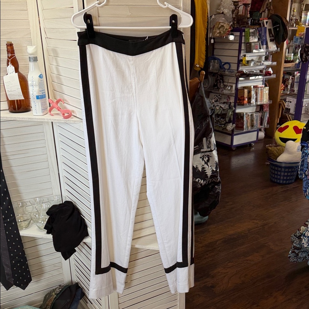 White House Black Market Black-Trimmed White Joggers
